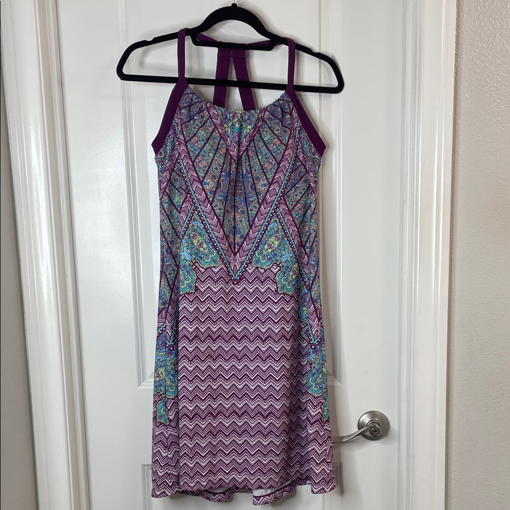 Prana Purple and Blue Geometric halter sun Dress